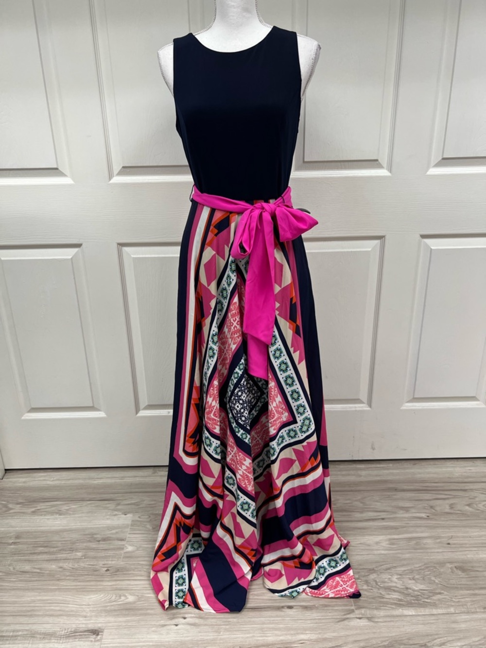 Eliza J Scarf Print Jersey & Crêpe de Chine Maxi Dress Size 8 NWT